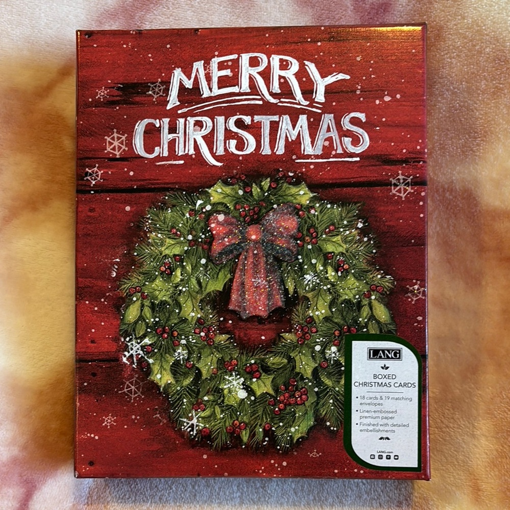 Merry Christmas Rustic Holiday Wreath Boxed Greeting Cards NWT 18ct Lang